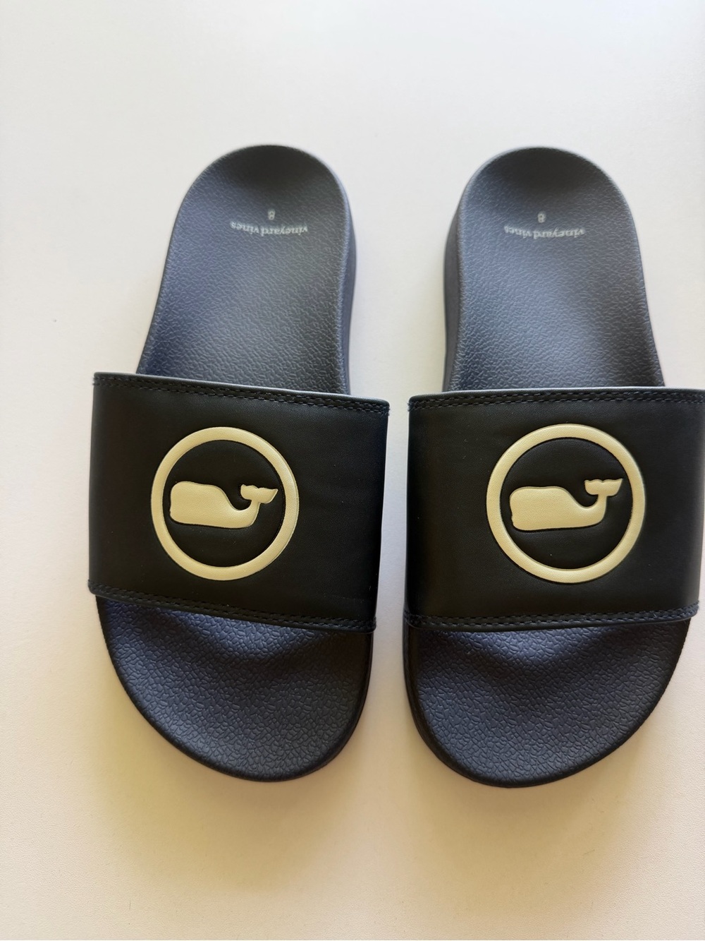 Vineyard Vines Black Slide Sandals with Whale Logo